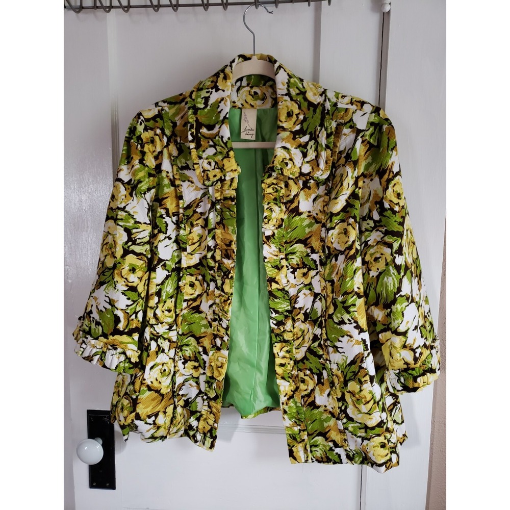 Lavender & Honey women sz 12 /14 Floral Open Lined Jacket 3/4 sleeves